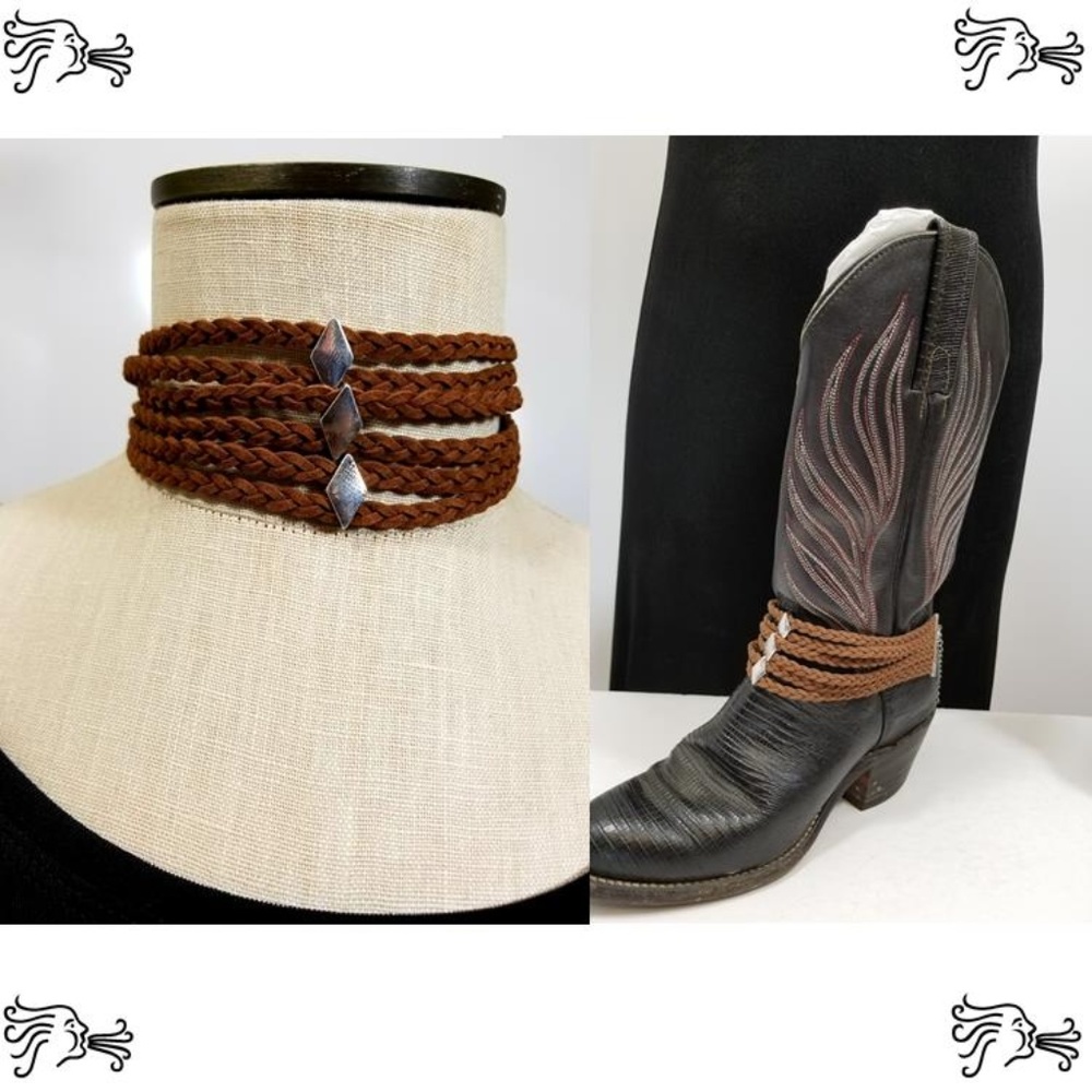 One Pc Brown Suede Boot Bling Silver Charm